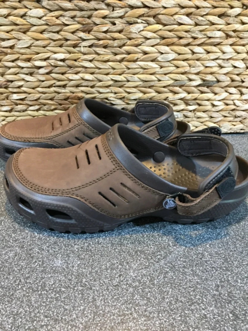 CROCS Brown Suede-Look Slip-On Clogs with Backstrap